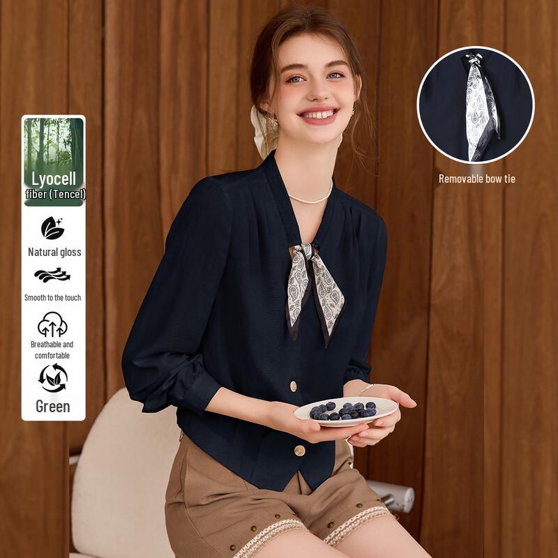 Bailuyu Women s V-neck Detachable Tie Commuter Blouse S