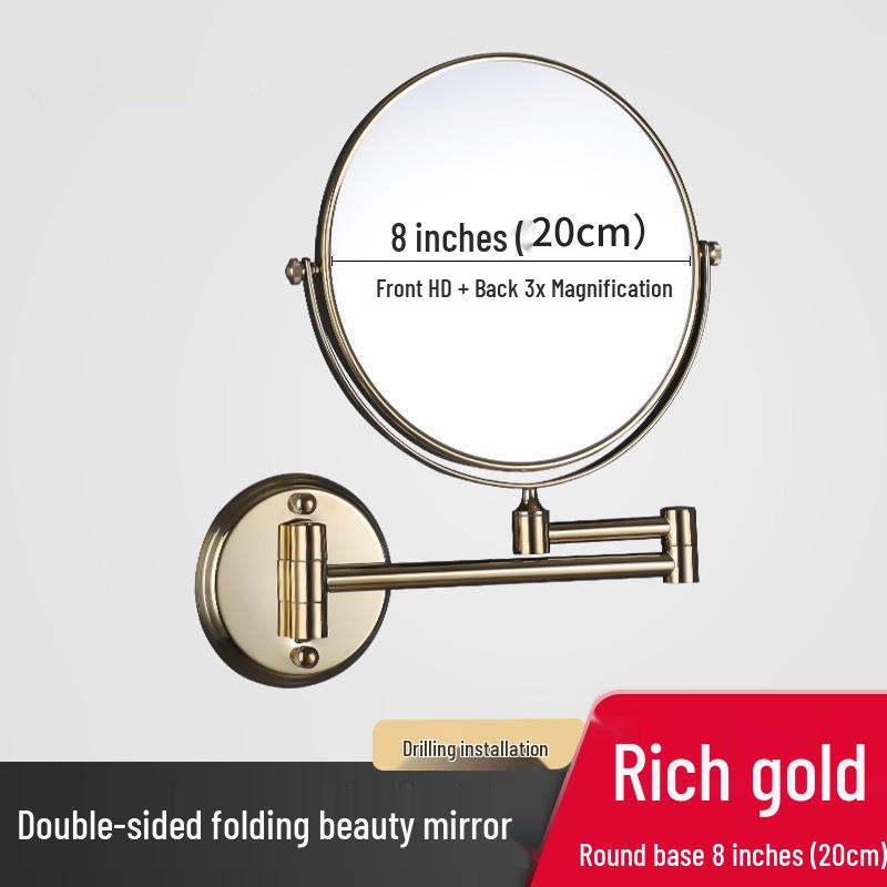 Wall-Mounted Folding Lighted Makeup Mirror for Bathroom or Dormitory