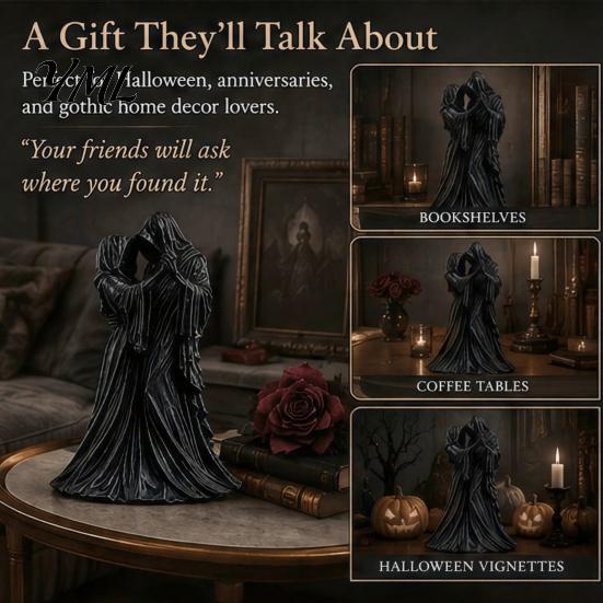 Dark Narrative Sculpture Gothic Faceless Lovers Figurine, Ghost Couple Sculpture, Mysterious Aesthetic Desk Ornament Desktop for Shelf Mantel