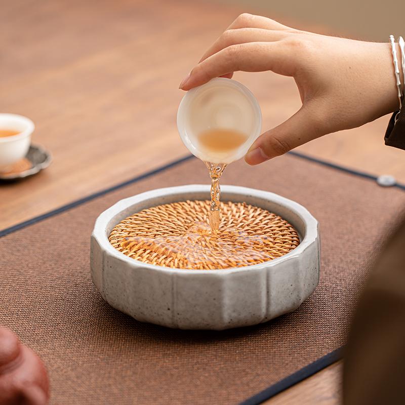 Water Storage Pot Bearing Rattan Pad Raising Pot Japanese Dry Brewing Table Single-layer Small Tea Tray Thick Ceramic Cover Bowl