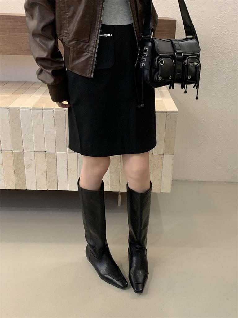 Suede boots women's 2025 autumn and winter square head inner height increase thick heel fashion boots women's western knight boots