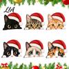Desktop Cat Figurine Cute Shelf Sitter, Wooden Christmas Hat Peeking Desk Figurine, Funny Animal Decor Sign, Lover Gift for Holiday Home Office Tiered