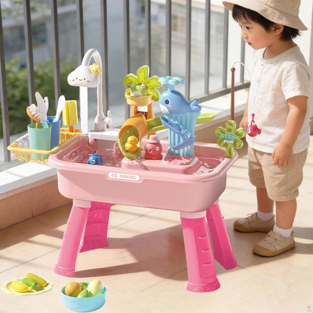 Playset Electric Water Circulation Pretend Cooking Table Dishwasher Detachable Legs PP Material