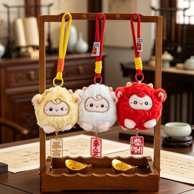 Cute Fluffy Sheep Plush Doll Keychain Soft Stuffed Animal Bag Pendant Creative Lucky Bag Keyring Backpack Hanging Gifts