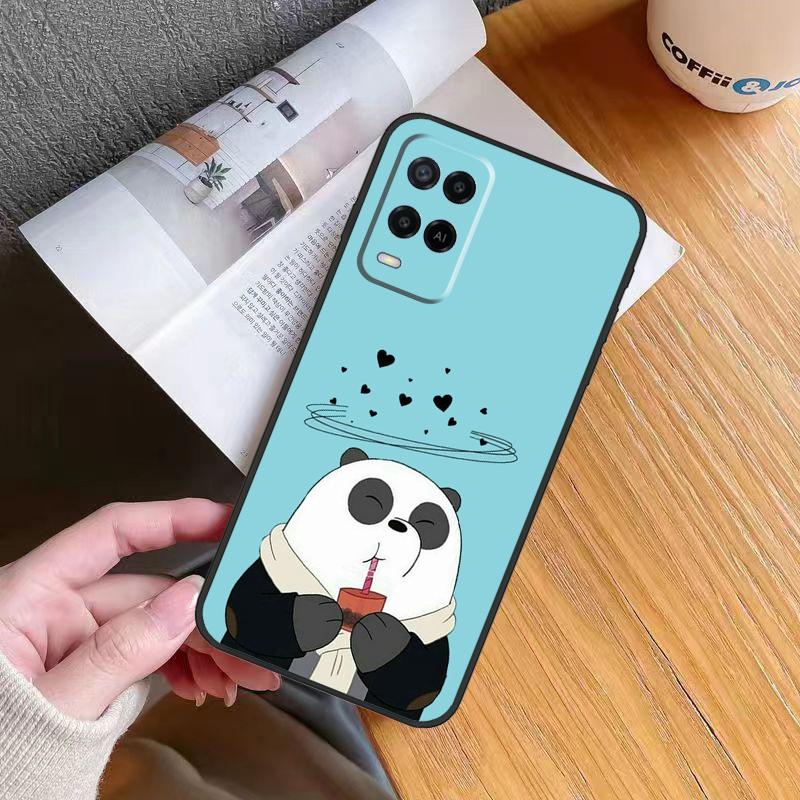 Cartoon Panda Bear Case For OPPO A17 A16 A15 A78 A98 A54 A74 A94 A76 A96 A77 A52 A72 A5 A9 A53 A54s A57s Cover