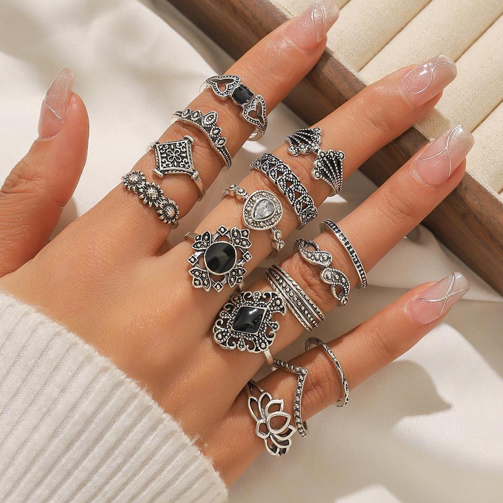 Fifteen Pieces of Personalized Trendy Alloy Design Sense Versatile Ring Set Suitable for Women's Daily Wear