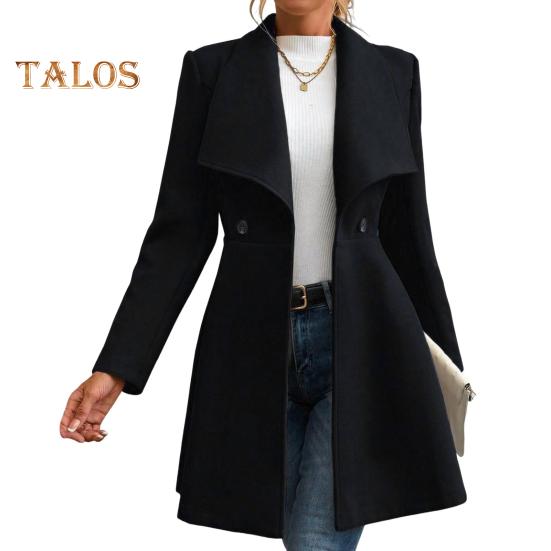 

Женское пальто средней длины, куртка, ветрозащитное пальто с воротником-лацканами для женщин, теплая стильная верхняя одежда на весну и осень XL чёрный