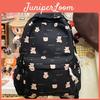 Einfacher Schmetterlings-Schleifen- und Cartoon-Bären-Muster Schülerrucksack für Reisen und Freizeit