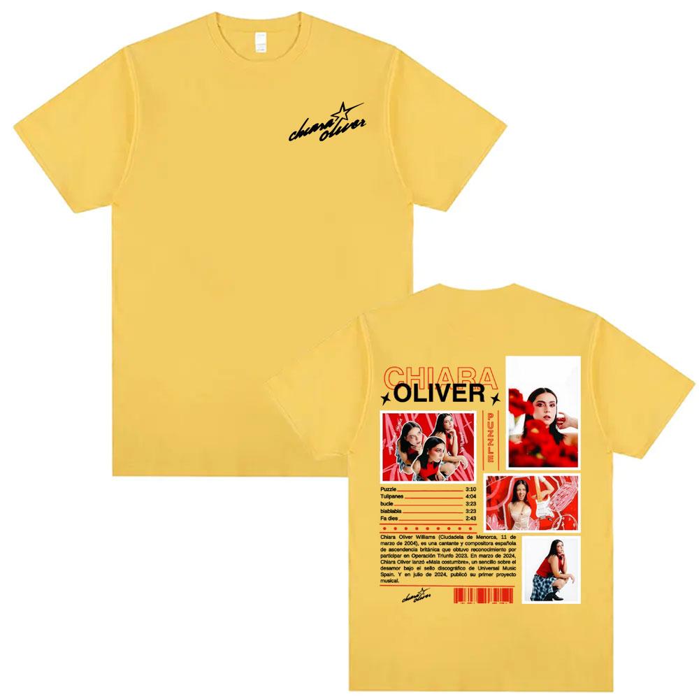 Cantante Chiara Oliver Puzzle Álbum 2026 Tour Camisetas Hombres Mujeres Ropa Moda Verano Camiseta Casual Cuello Redondo Camiseta de Algodón