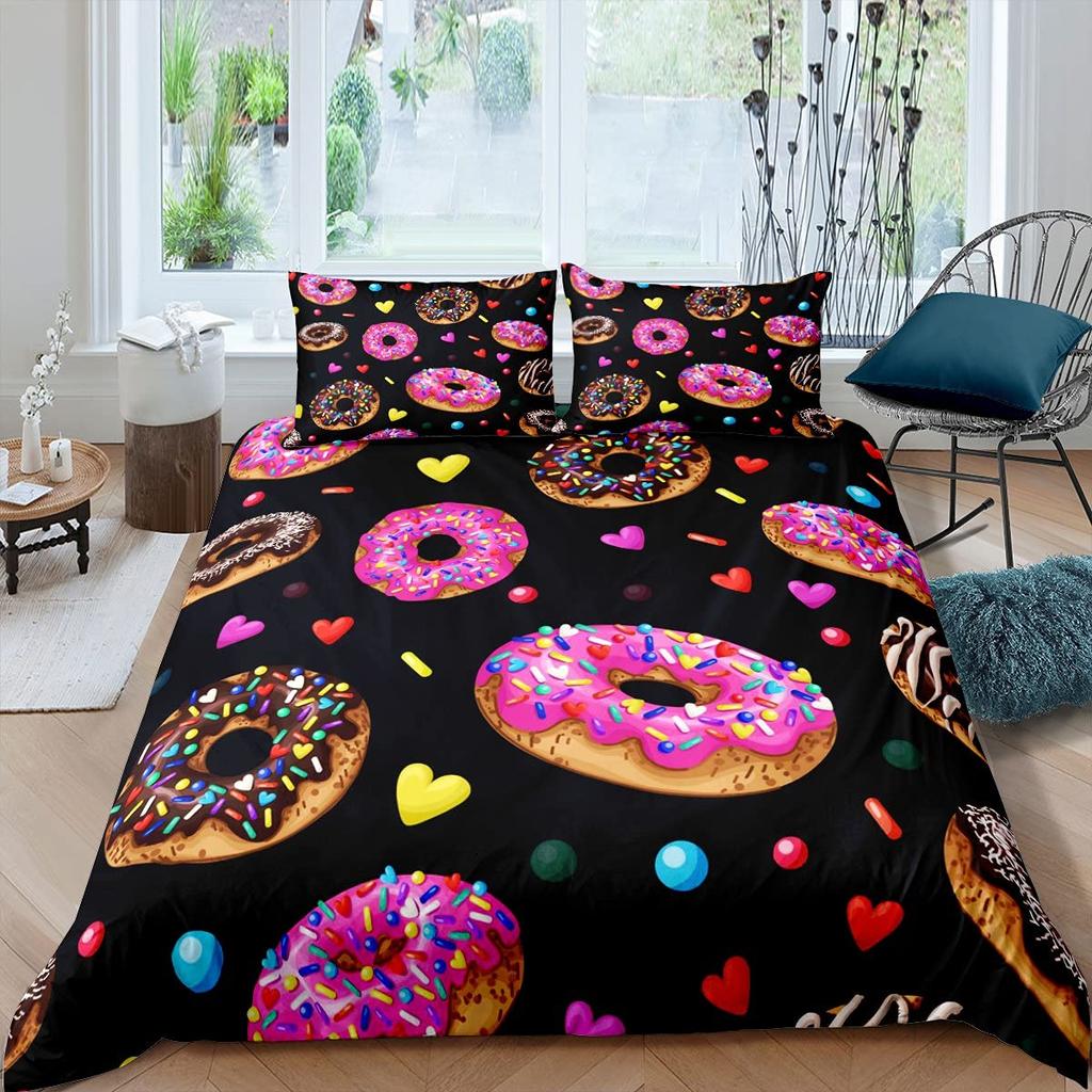 Colorful Dessert Comforter Cover Rainbow Donut Duvet Cover Girly Pastel Cake Bedding Sets Queen King Queen Size For Girls Kids