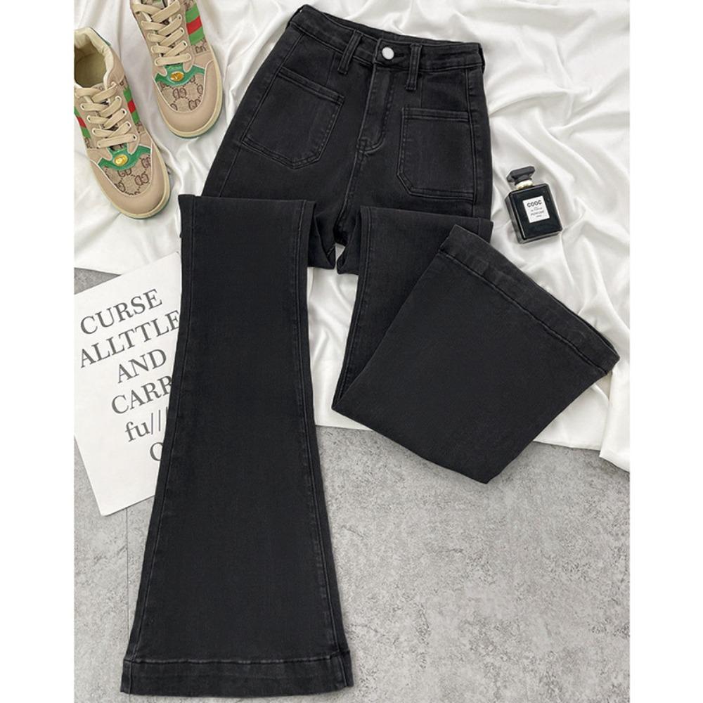 Retro Hong Kong style slightly pulled jeans women's autumn new 2025 American high-waisted slim-fitting and thin floor-mopping bell pants