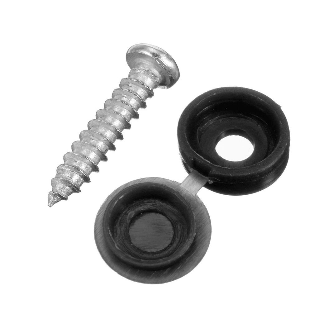 BLACK SELF TAPPING SCREWS AND CAPS FITTING CAR NUMBER PLATE FIXING KIT