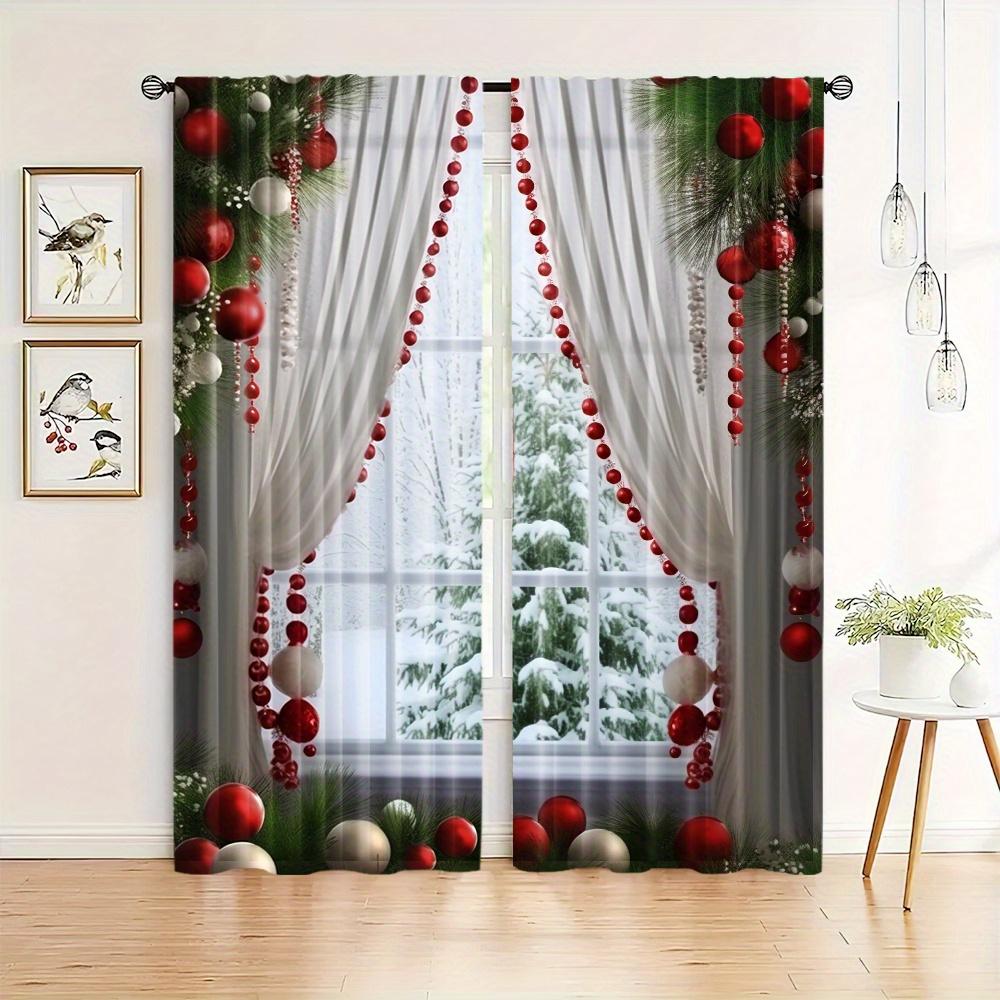 

2 шт. Праздничные рождественские шторы с зелеными сосновыми и золотыми украшениями - дизайн кармана для гостиной, спальни, офиса 100W130H(CM)40x51in&Grommet Top