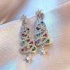 Christmas Tree Earrings For Women Rhinestone Zircon Xmas Tree Drop Aesthetic Geometric Tassel Christmas New Year Earrings