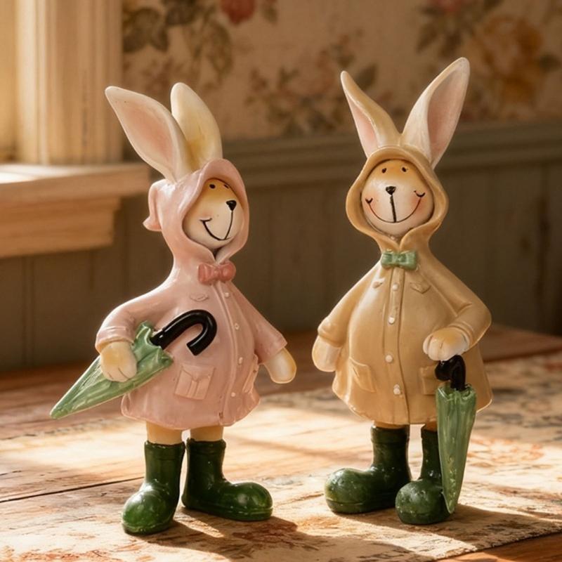 Resin Bunnies Figurine Easter Rabbit Statue Indoor Easter Decoration Modern Art Spring Home Decors,Bunnies Sculpture