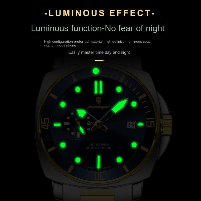 Zegarek Męski Najwyższej Marki Nowy Moda Biznes Pasek Stalowy Wodoodporny Luminous Zegarek Kwarcowy