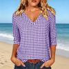 Women's Casual Plaid Print Three-Quarter Sleeve Pullover Top