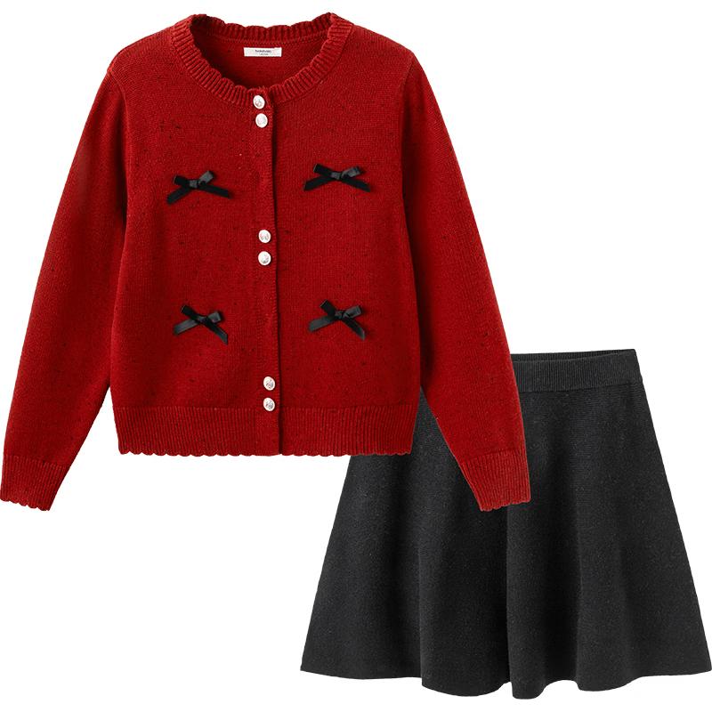 Balabala Girls' Sweet Knit Sweater & Skirt Set