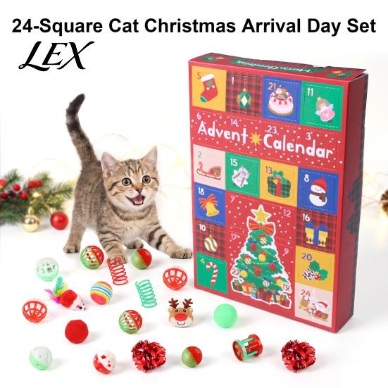 Cat Scratching Biting Toys Toy Advent Calendar, 24 Day Christmas Countdown, Includes Jingle Balls, Springs, Holiday Gifts for Cats Plush Mice, Festive