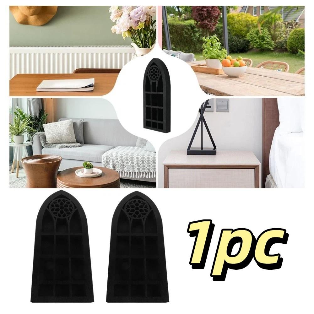Gothic Design Old Church Window Shelf Black Finish Crystal Wall Shelf  Living Room
