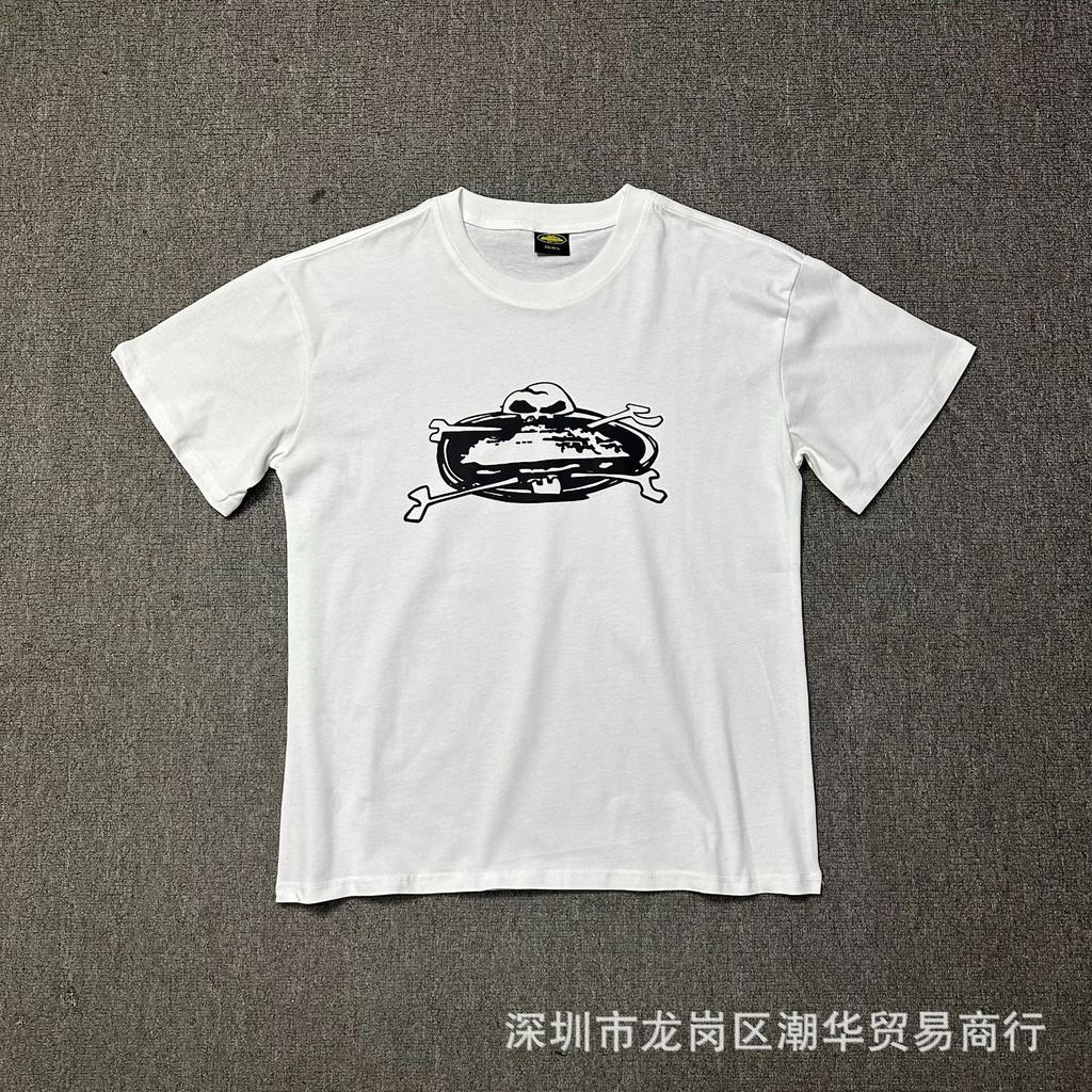 24 Cross-border European and American Trendy Brand Corteiz Alcatraz Skull Logo Print Short-sleeve T-shirt for Men and Women, Casual Loose for Summer