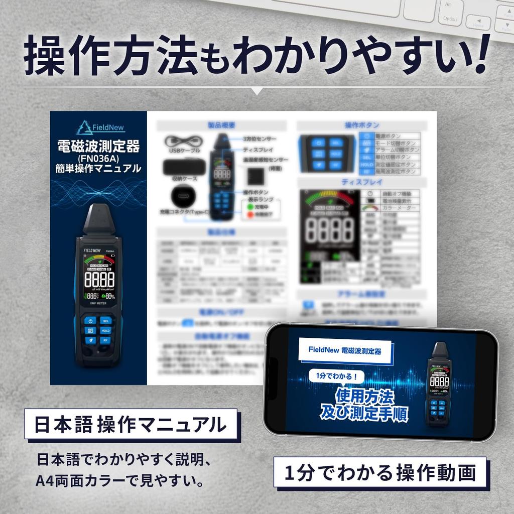 FieldNew [Domestic Brand] 5-in-1 Electromagnetic Wave Meter (High Frequency/Electric Field/Magnetic Field/Temperature and Humidity) High-Definition VA