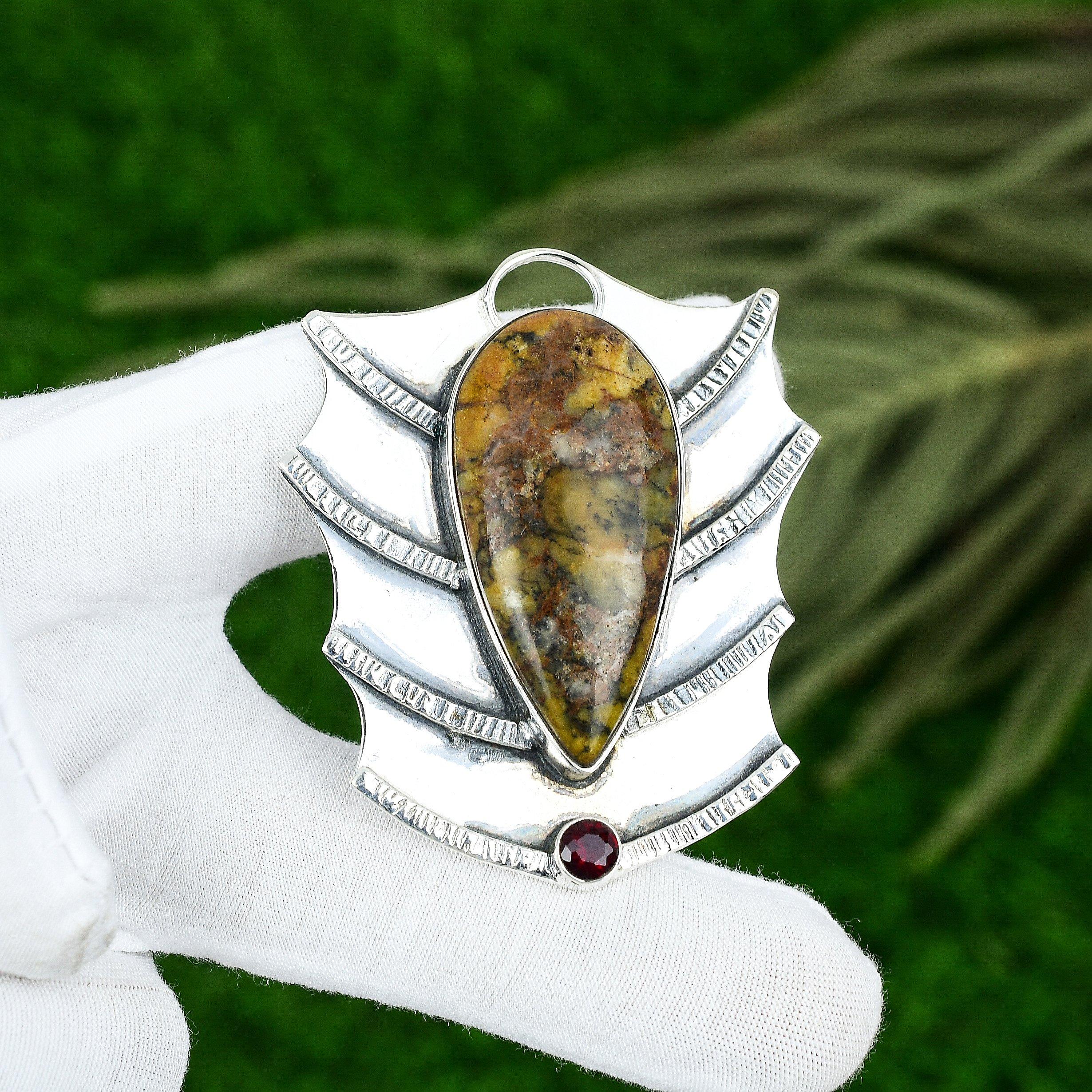 

Natural Yellow Dendrite Opal Bezel Art Deco Pendant Jewelry 925 Sterling Silver