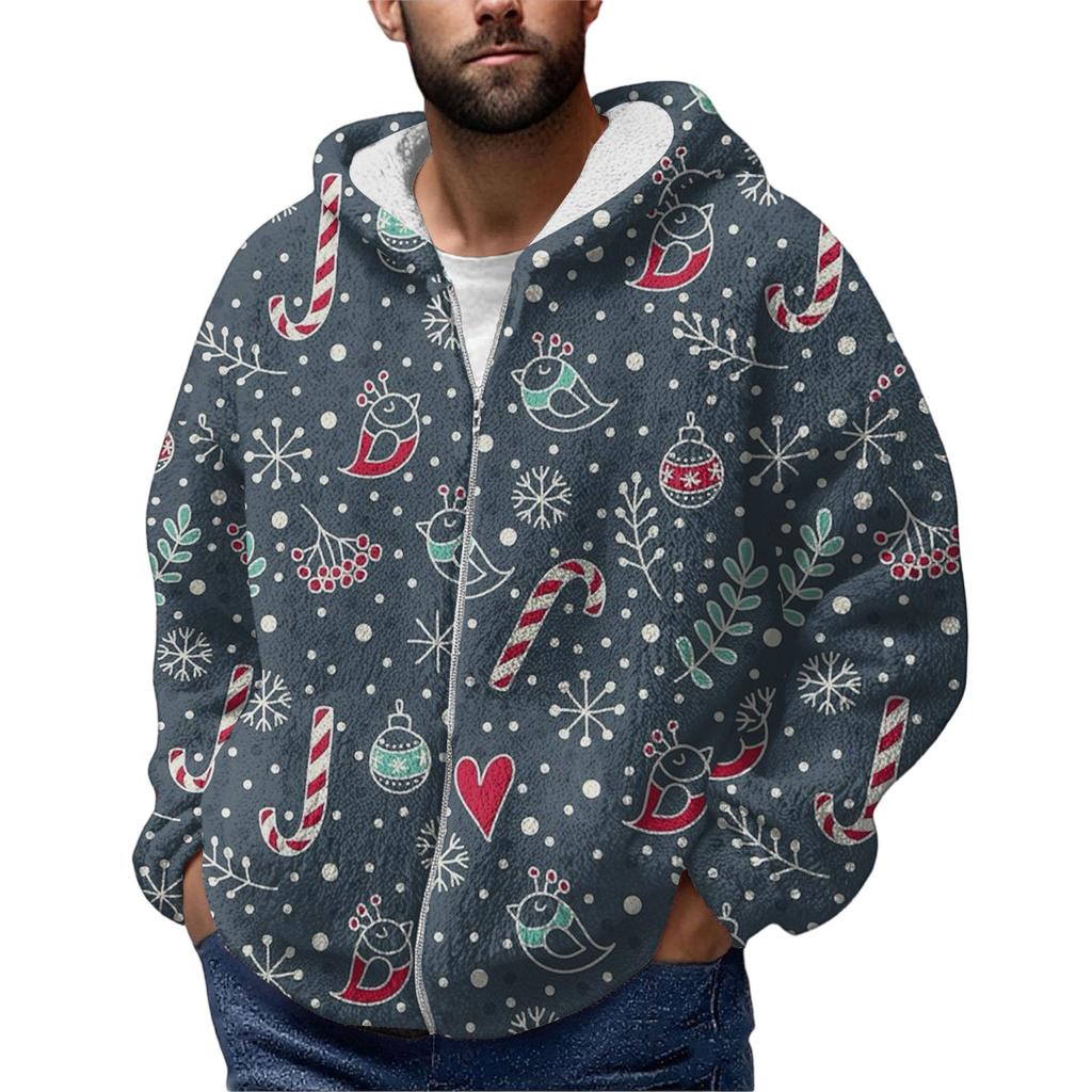 Men'S Winter Zipper Hooded Fleece Sweatshirt With Patch Pocket Casual Jacket