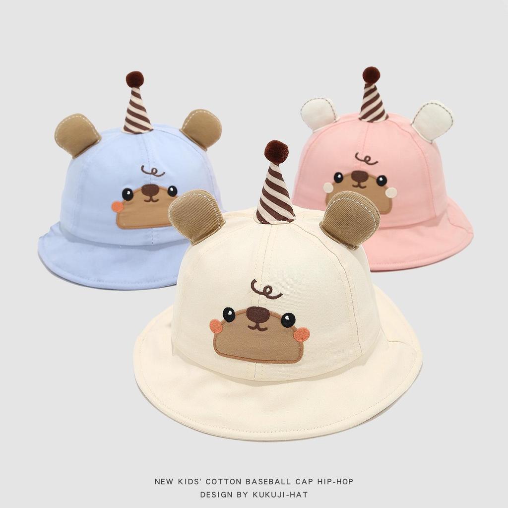 2026 Spring Unisex Baby Bucket Hat - 3D Cartoon Bear Design, Kids Fisherman Sun Hat