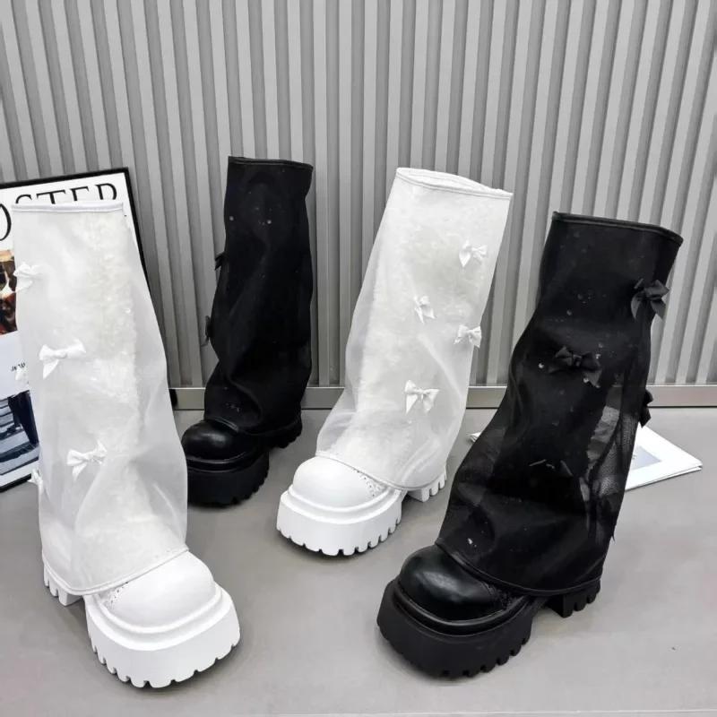 Fashion 2025 Woman High Boots Tall Boots Woman Mesh Breathable High Boots Low Heel Casual Sneaker Leather Shoes Women Long Shoes