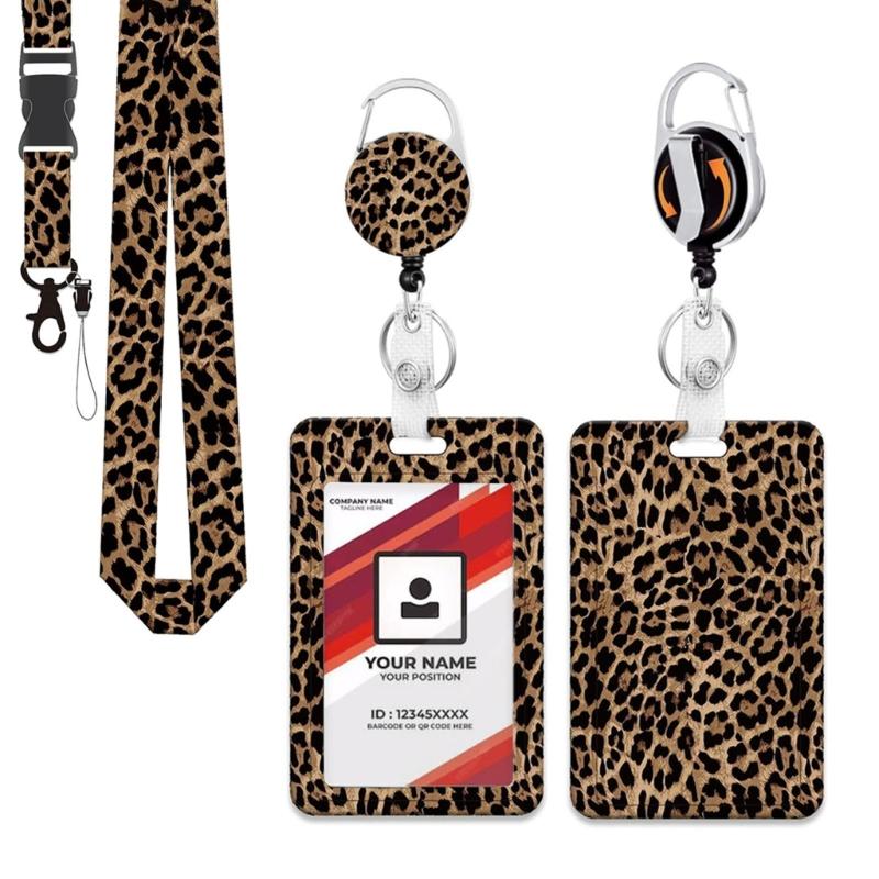 Leopards Print ABS Badge Card Holder With Adjustable Detachable Neck Lanyard Strap For Business Meeting Corporate Event 1