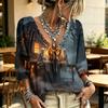Women's Halloween Print Tie Front Ruffle V-Neck Blouse with