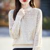 Spring New Style Beaded Lace Lapel Long-sleeved Base Loose Cutouts Top