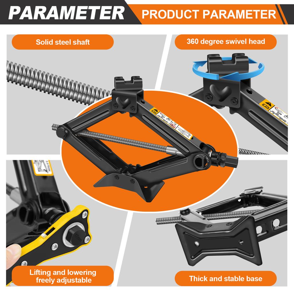 DayPlus Crane Scissor Jack, 2 Ton Car Lifting Scissor Jack with Ratchet, Heavy Duty Steel Scissor Jack 11-39cm Lifting Jack Tool