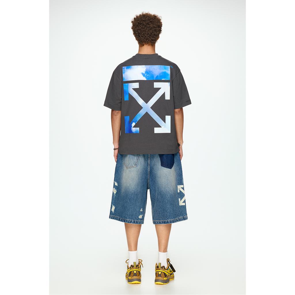 Off-White Sky Blue And White Arrow Print Fashion Light Luxury Trendy Versatile T-Shirt Unisex T-Shirt OFFTE10ISEAMQ