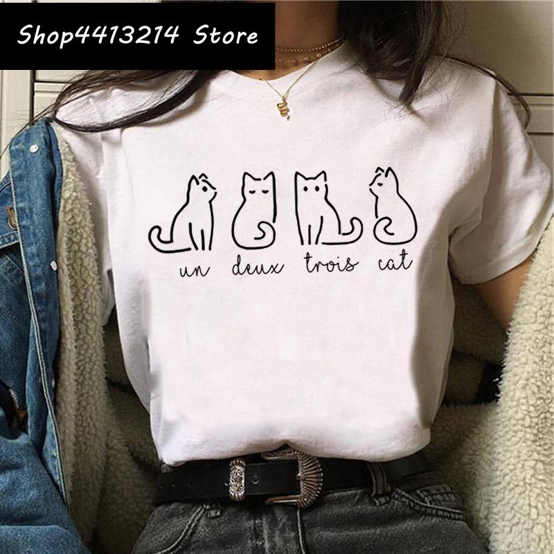 Cat Harajuku Funny Cartoon T Shirt Women Cute Anime Ullzang Tshirt Grunge Kawaii S Fashion Tshirt Korean Style Top Tee Female