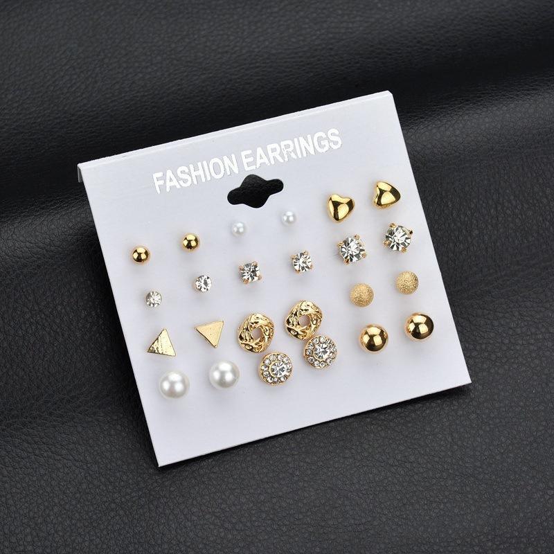 12 Pairs/Set Of Stud Earrings Pearl Zircon Card One Week Stud Earrings Simple Design Stud Earrings