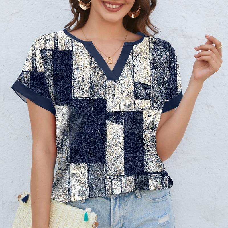 Summer Women's Printed V-neck Short Sleeved Casual Top T-Shirts