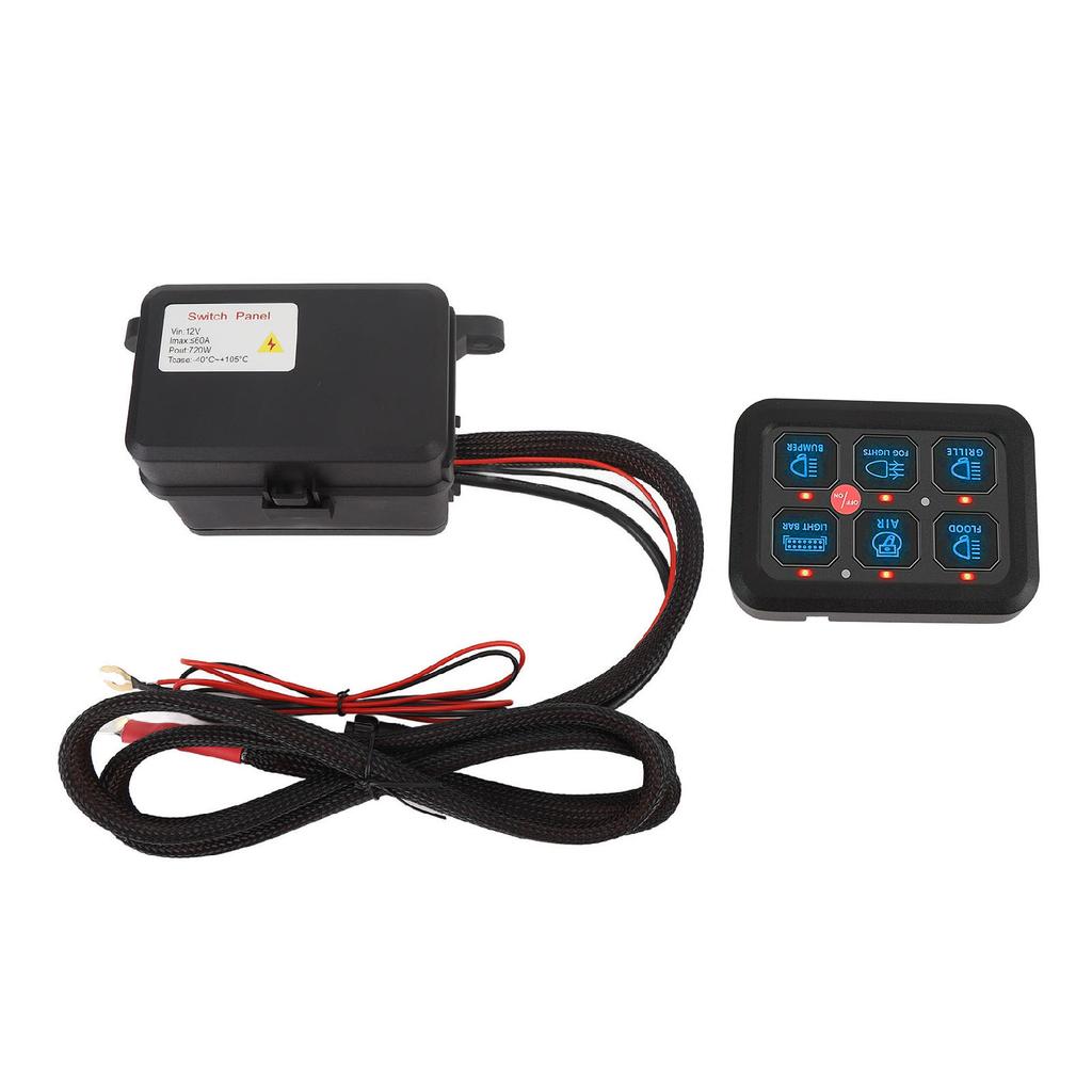 6 Gang 12V Switch Panel Dimmable Aluminum Shell 720W 60A LED Light Bar Circuit Control Box for Car Truck Boat UTV ATV