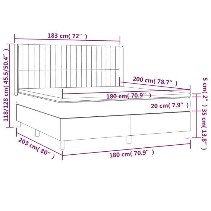 3132813 vidaXL Lit à sommier tapissier et matelas Gris clair 180x200cm Velours