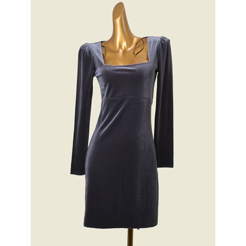 French Style Design Square Collar Sexy Long Sleeves Dress Fashion Wind Waist-Tight Slim Looking Velvet Bodycon Dress