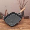 Cast Iron Square Steak Frying Pan with Wooden Handle