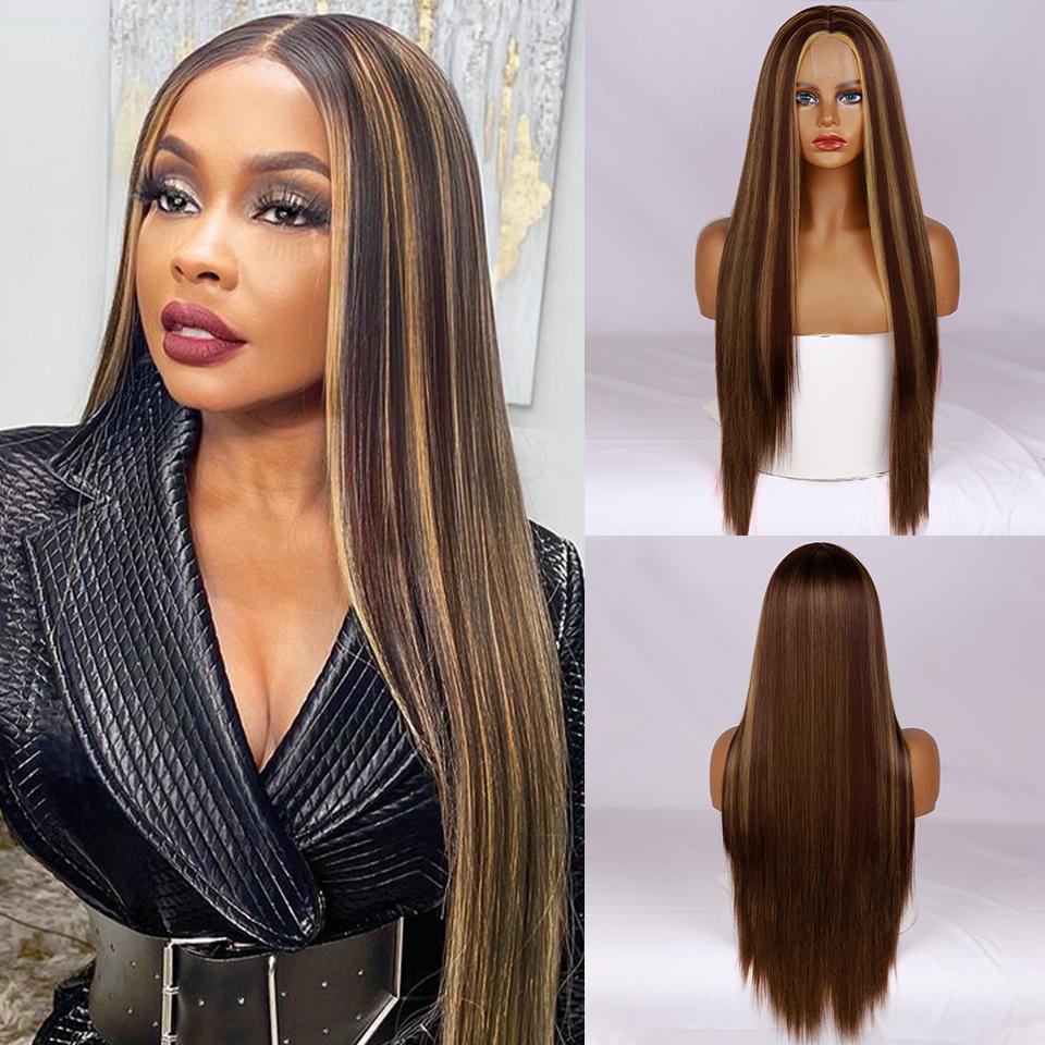 MERISIHAIR Moda feminina longa reta ombre vinho tinto peruca sem franja peruca dianteira do laço de fibra sintética peruca reta para mulher