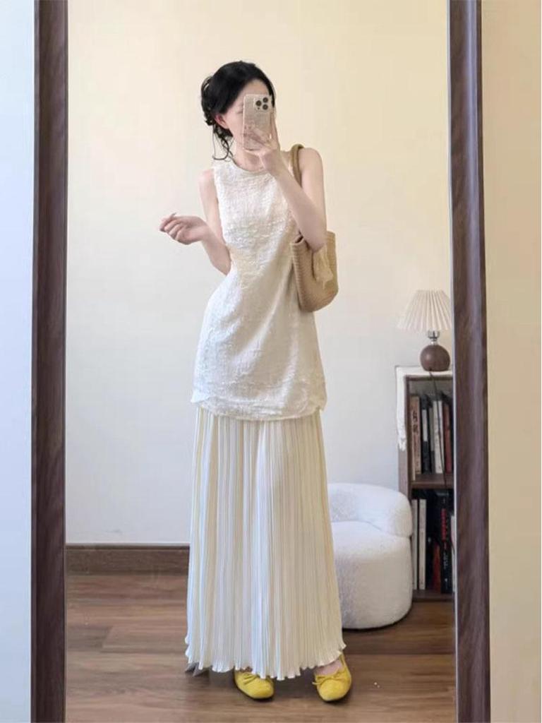 2026 New Women's Sleeveless Dress - Early Spring White Patchwork Skirt