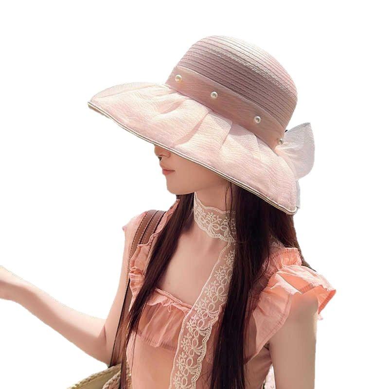 Hut Damen Sonnenschutz große Krempe Fischerhut Netz Schleife Sommer Sonnenschutz atmungsaktiver Sonnenhut