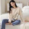 Women's Pure Cotton Long Sleeve Pajamas with Built-in Bra Pads - Cozy for Autumn/Winter, Casual Home Wear, and Suitable for Outdoors.