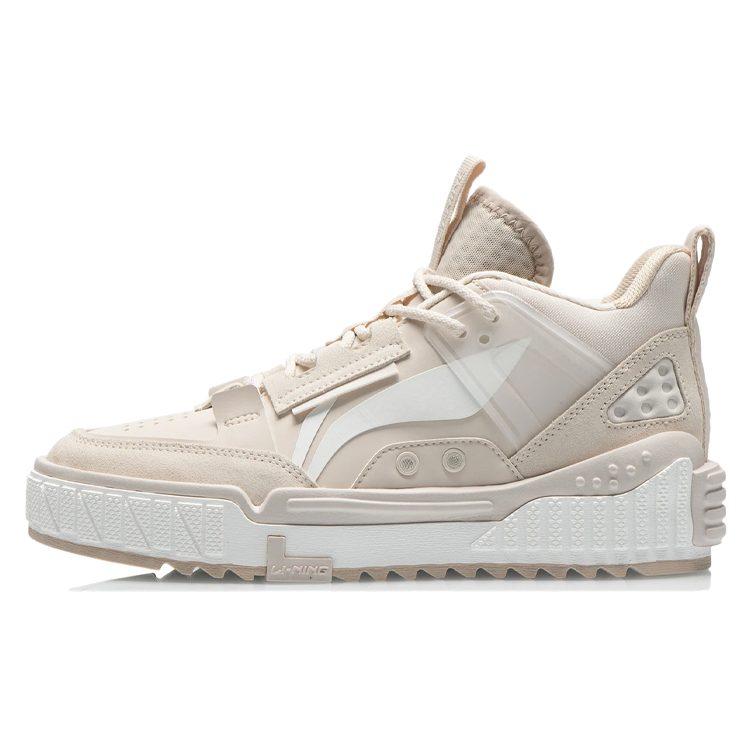 Li Ning NO.258 New Journey Slip Resistant Abrasion Resistant Mid Top Skateboard Shoes Women's Light Gray Pink AGCR312-3