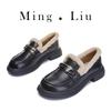 Leather Women's Winter New Velvet Warm Round Head Retro Fashion Single Shoes Versatile Shoes