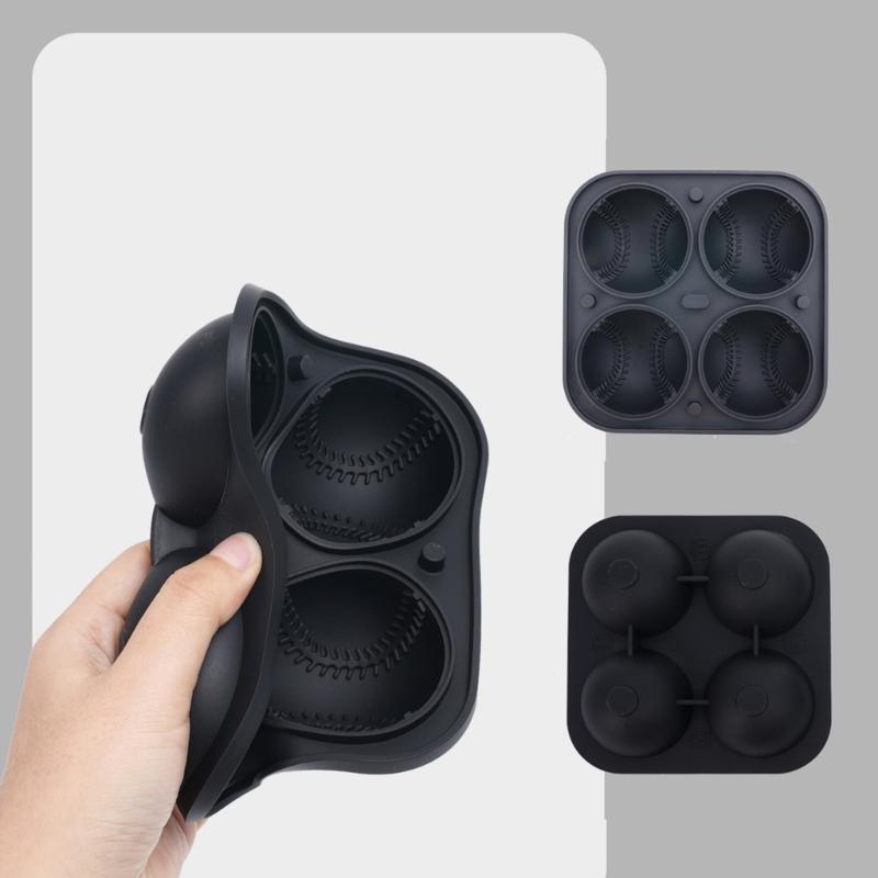 Moule à glaçons en forme de balle de baseball 3D Silicone Fabricant de boules de glace rondes pour boissons créatives et fêtes Outil de fabrication de bâtonnets de glace