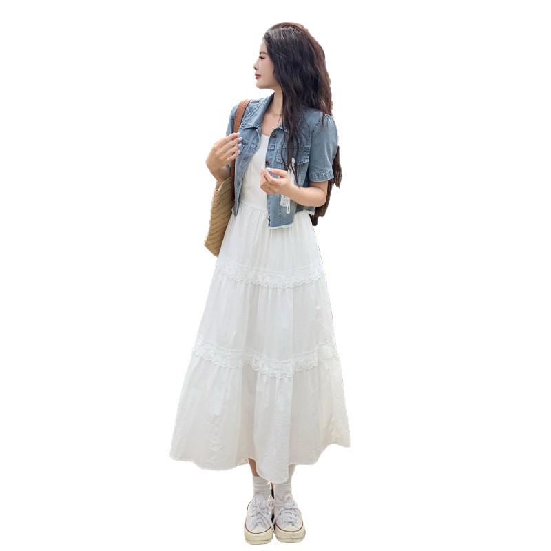 Spring/Summer 2026 Plus Size Women's Slimming Denim Jacket & Camisole Dress Set